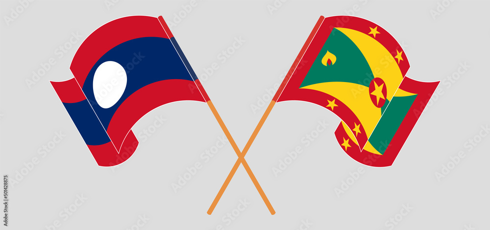 Crossed and waving flags of Laos and Grenada Crossed and waving flags of Laos and Grenada
