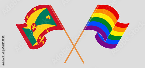 Crossed and waving flags of Grenada and LGBTQ