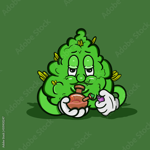 Vector Illustration Mascot cartoon character of weed bud with glass bong. Suitable for Brand, Logo, Sticker, t-shirt Design and other Product.