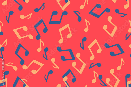 Music notes on seamless vector pattern on pink background © Anton_Lutsenko