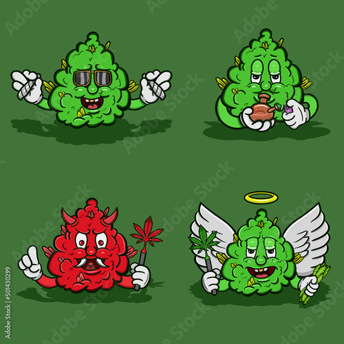 Vector Illustration Mascot cartoon character of Set Weed Bud Face. Suitable for Brand, Logo, Sticker, t-shirt Design and other Product.