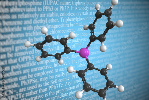 Molecular model of triphenylphosphine, 3D rendering photo