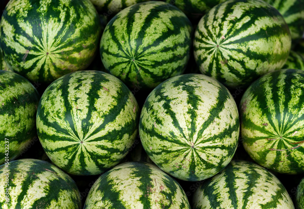 Pattern of a watermelon pile on Guayaquil fruit market, Ecuador. Pattern of a watermelon pile on Guayaquil fruit market, Ecuador.