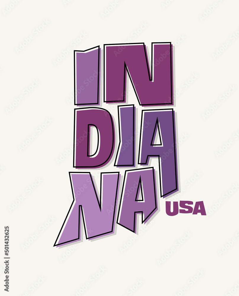 State of Indiana with the name distorted into state shape. Pop art ...