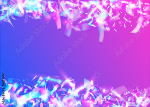 Fototapeta Naklejka Na Ścianę i Meble -  Light Glitter. Surreal Art. Fantasy Foil. Party Flyer. Violet Shiny Confetti. Bokeh Sparkles. Cristal Effect. Retro Prismatic Backdrop. Purple Light Glitter