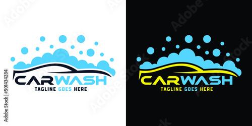 Car detailing washing bubble water clean service logo design icon vector background