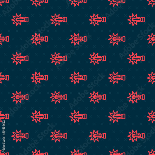 Red line Cowboy horse riding spur for boot icon isolated seamless pattern on black background. Vector