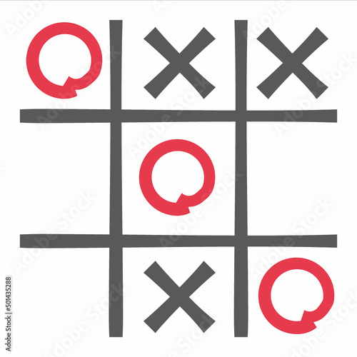 vector illustration of traditional game, old school game tic tac toe, X O game.