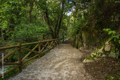 Path on the bank of the river Lourido in the park of the fountain of Stanislaus photo