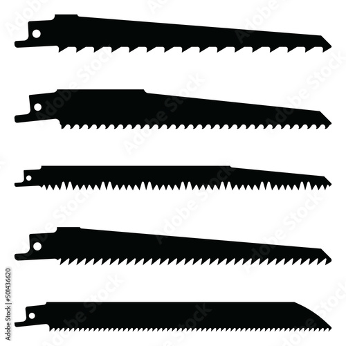 Reciprocating saw blades. Tools for woodworking. Silhouette vector