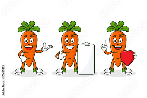 Set carrot mascot cartoon character design illustration collection