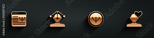 Set Online psychological counseling, Hypnosis, Psychology and Broken heart or divorce icon with long shadow. Vector