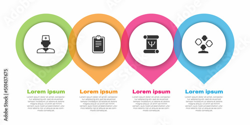 Set Male doctor, Psychological test, Psychology book and Schizophrenia. Business infographic template. Vector