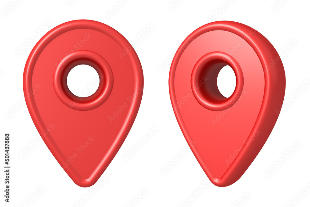 Red location map pointer pin isolated on white background 3D rendering Red location map pointer pin isolated on white background 3D rendering