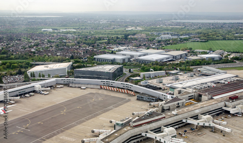 Aerial view of Heathrow Airport Terminal 4 with hotels
