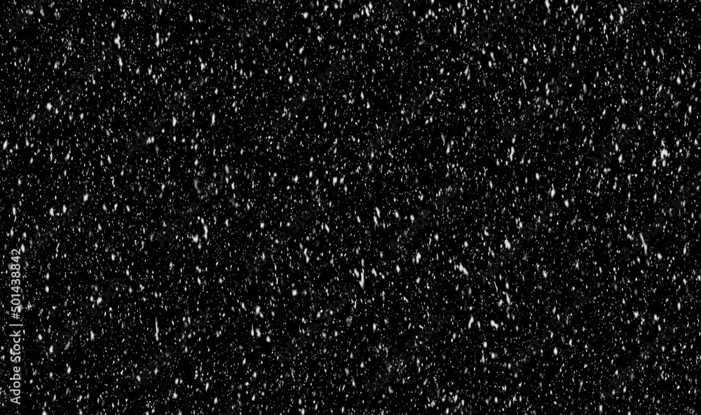 Snowfall overlay isolated in black background abstract. Snow falls at night, Blizzard, snowflakes on black background. Falling down real snowflakes heavy snow