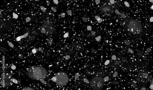 Snowfall overlay isolated in black background abstract. Snow falls at night, Blizzard, snowflakes on black background. Falling down real snowflakes heavy snow © jang