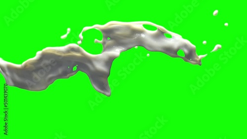 Milk splash on green screen and transparent background. 3D animation of white liquid with chroma key, alpha channel ProRes 4444 in 4k UHD resolution included.