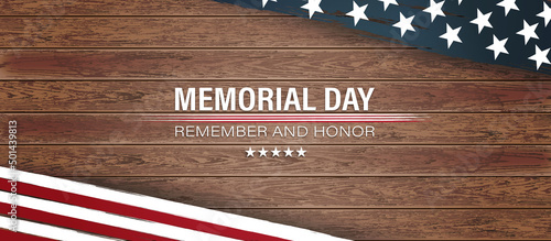 memorial day wooden background,united states flag, with remember and honor posters, modern design vector illustration