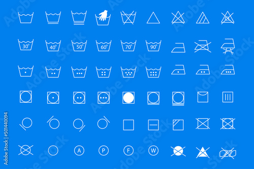 Laundry icons set for cloth design. Cleaning machine. Clothes care icons. Vector illustration. stock image. 