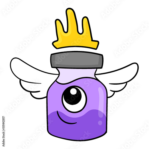 one winged glass jar, doodle icon image kawaii