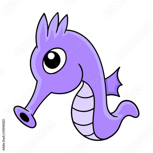 purple seahorse swimming, doodle icon image kawaii