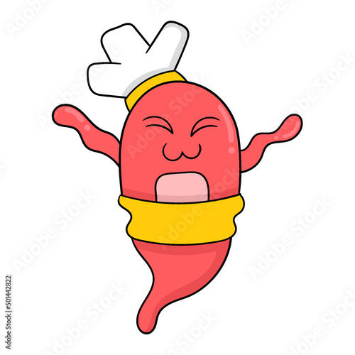 red monster is learning to be a chef, doodle icon image kawaii