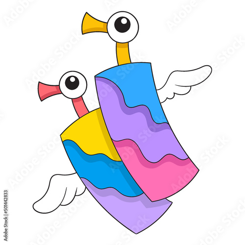 tube monster is flying into space, doodle icon image kawaii