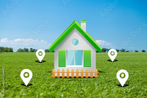 Real estate concept. Field available for building construction on natural background.