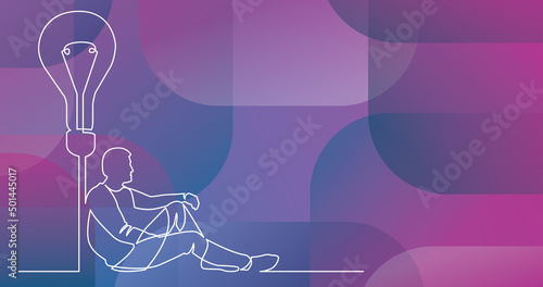 continuous line drawing of sitting man with some idea