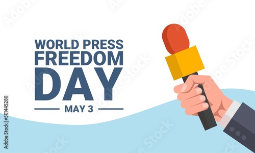 World press freedom day design with hand holding news microphone. flat style. vector illustration.