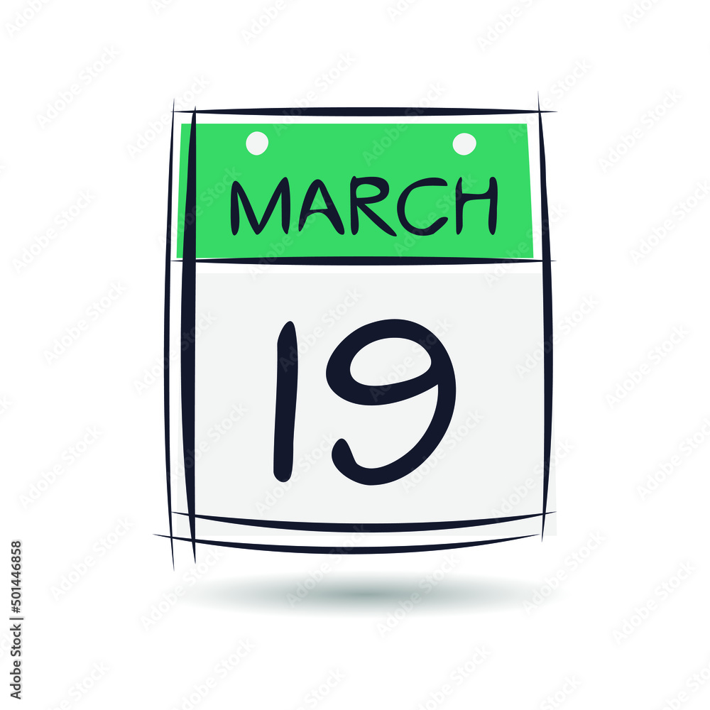 Obraz premium Creative calendar page with single day (19 March), Vector illustration.