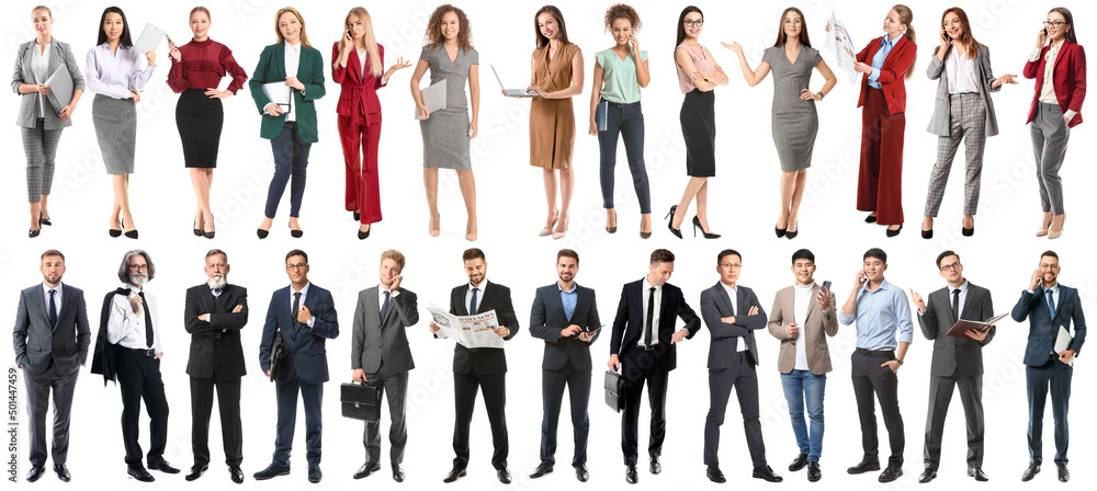 Set of many business people isolated on white