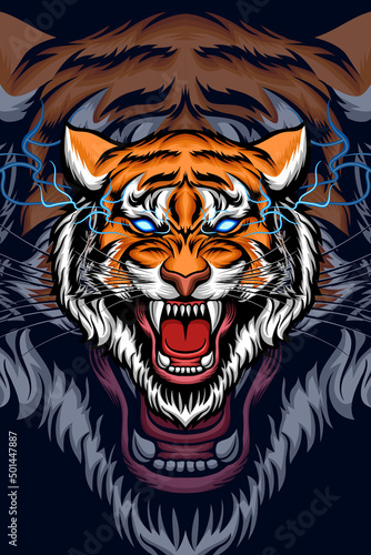 Tiger with lightning eyes vector illustration
