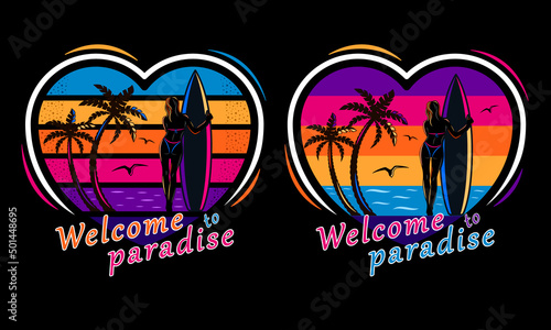Photography sunset beach surfing woman silhouette print shirt
