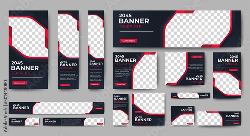 set of corporate web banners of standard size with a place for photos. Vertical, horizontal and square template.