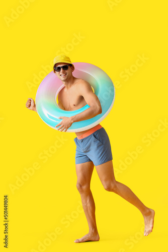Going young man with inflat...