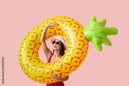 Happy young woman with infl...