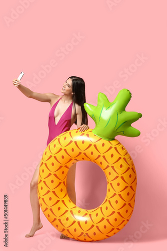 Happy young woman with infl...
