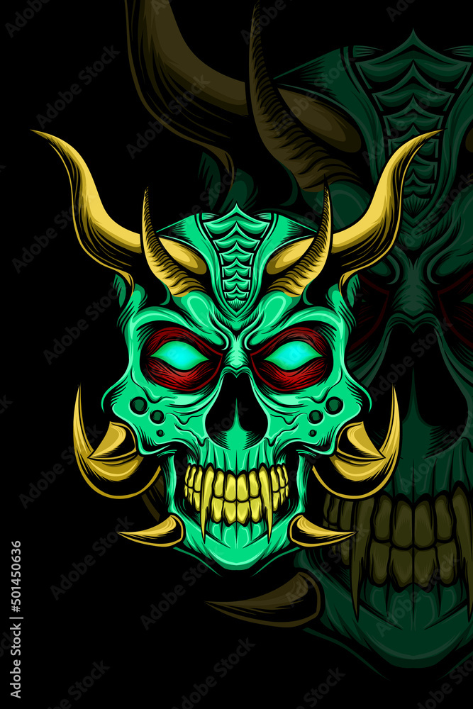Naklejka premium Skull monster green color vector illustration