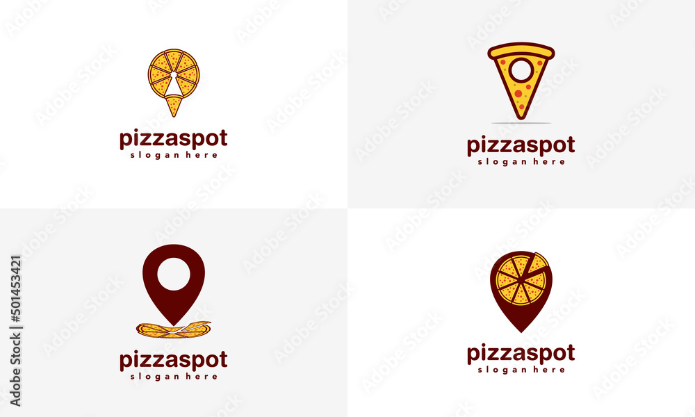 set of pizza point logo design on isolated background, pizzeria place logo icon template