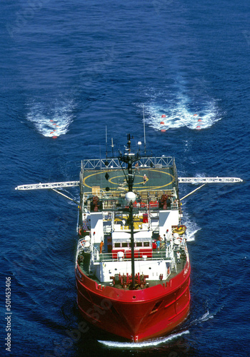 Aerial image of the Titan seismic vessel working a field in Bass Strait re exploration in the oil and gas industry.
 photo