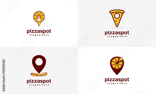 set of pizza point logo design on isolated background, pizzeria place logo icon template