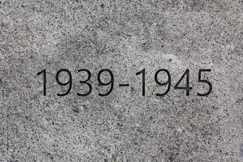 Memorial for Second World War. 1939 - 1945 SIgn Carved into a Stone. 3d Rendering Memorial for Second World War. 1939 - 1945 SIgn Carved into a Stone. 3d Rendering