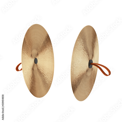 Pair Of Musical Instrument Cymbals. 3d Rendering photo