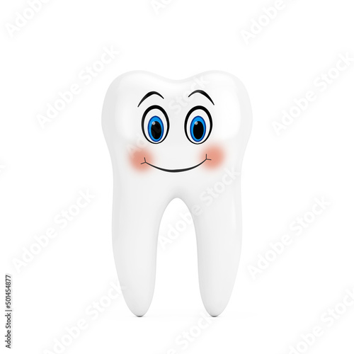 White Cartoon Tooth Character Person Mascot with Cute Face. 3d Rendering