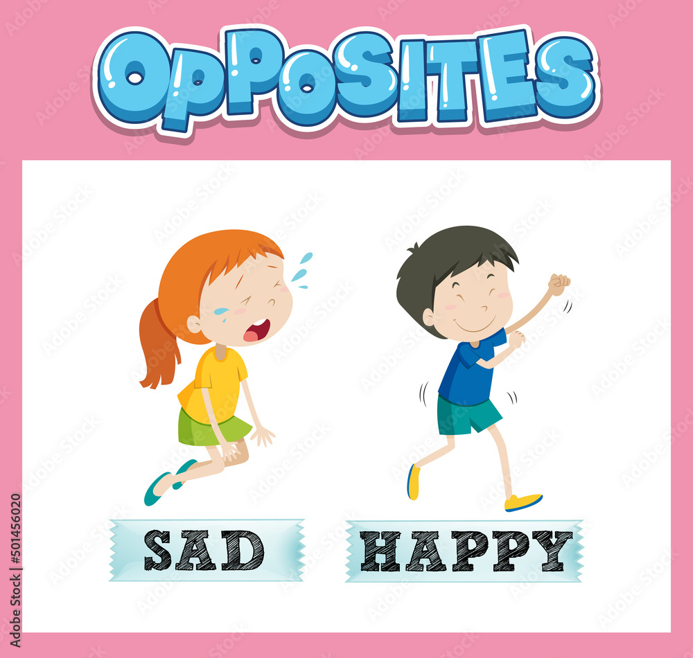 Opposite English words with sad and happy Opposite English words with sad and happy