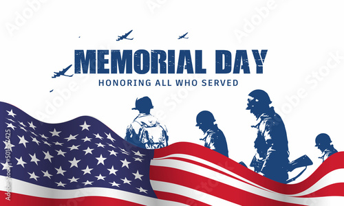 Memorial Day - honoring all who served with USA flag, Vector illustration.