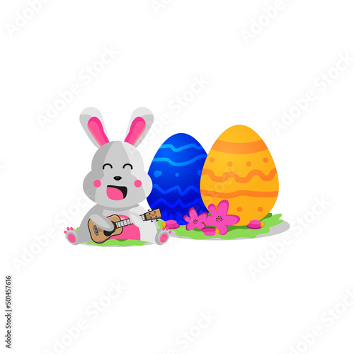 Bunny playing guitar with egg easter illustration design