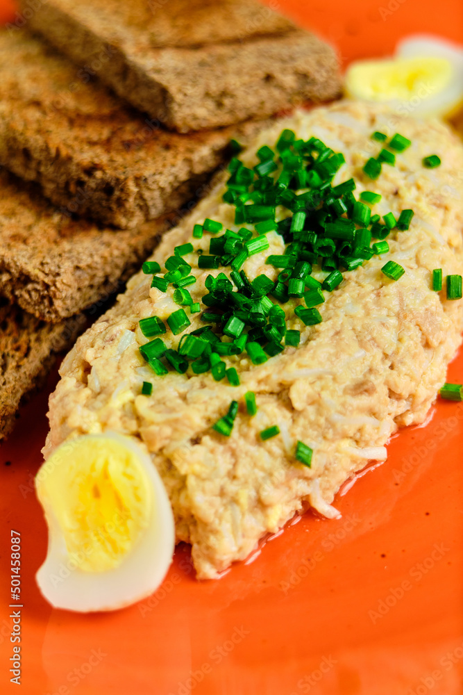 pasta on rye bread with green onions pasta on rye bread with green onions